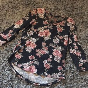 Grey and pink floral shirt